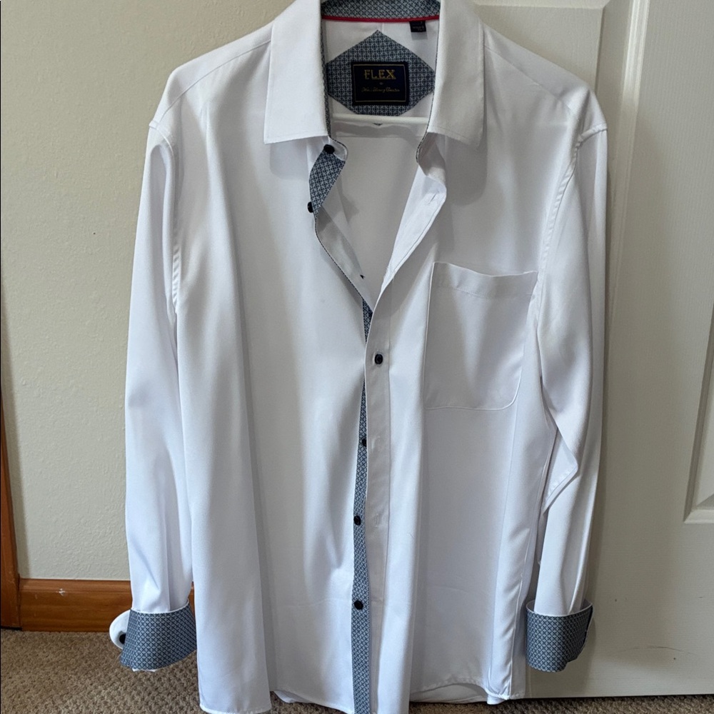 FLEX White Men's Dress Shirt with Contrast Trim
